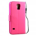 Wholesale Samsung Galaxy S5 Premium Flip Leather Wallet Case w Stand (Hot Pink)